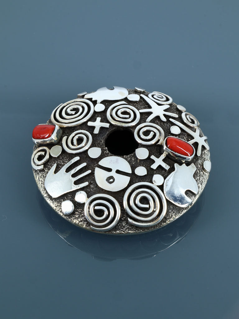 Natural Coral Sterling Silver Seed Pot with Ladder - PuebloDirect.com