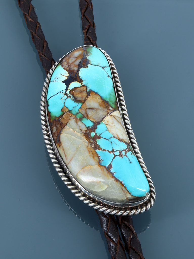 Native American Sterling Silver Natural Royston Turquoise Bolo Tie - PuebloDirect.com