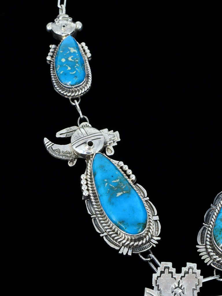Native American Sterling Silver Kingman Turquoise Kachina Necklace - PuebloDirect.com