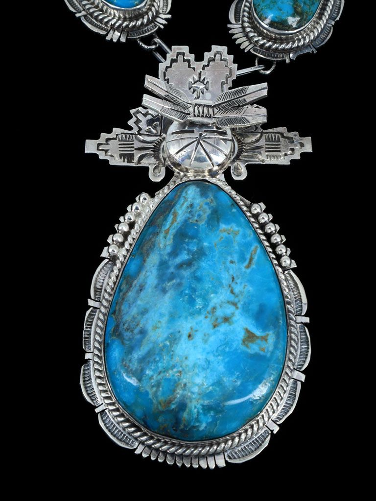 Native American Sterling Silver Kingman Turquoise Kachina Necklace - PuebloDirect.com