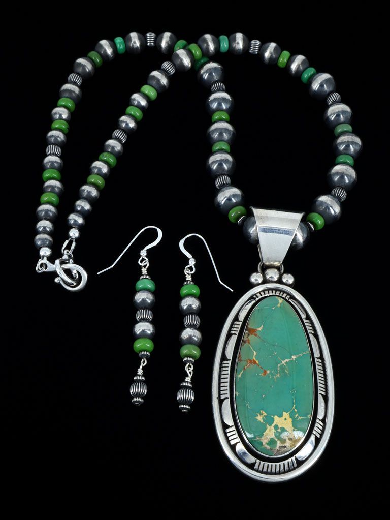 Native American Royston Turquoise Necklace and Earring Set - PuebloDirect.com