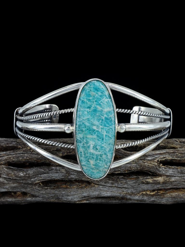 Native American Jewelry Sterling Silver Amazonite Cuff Bracelet - PuebloDirect.com