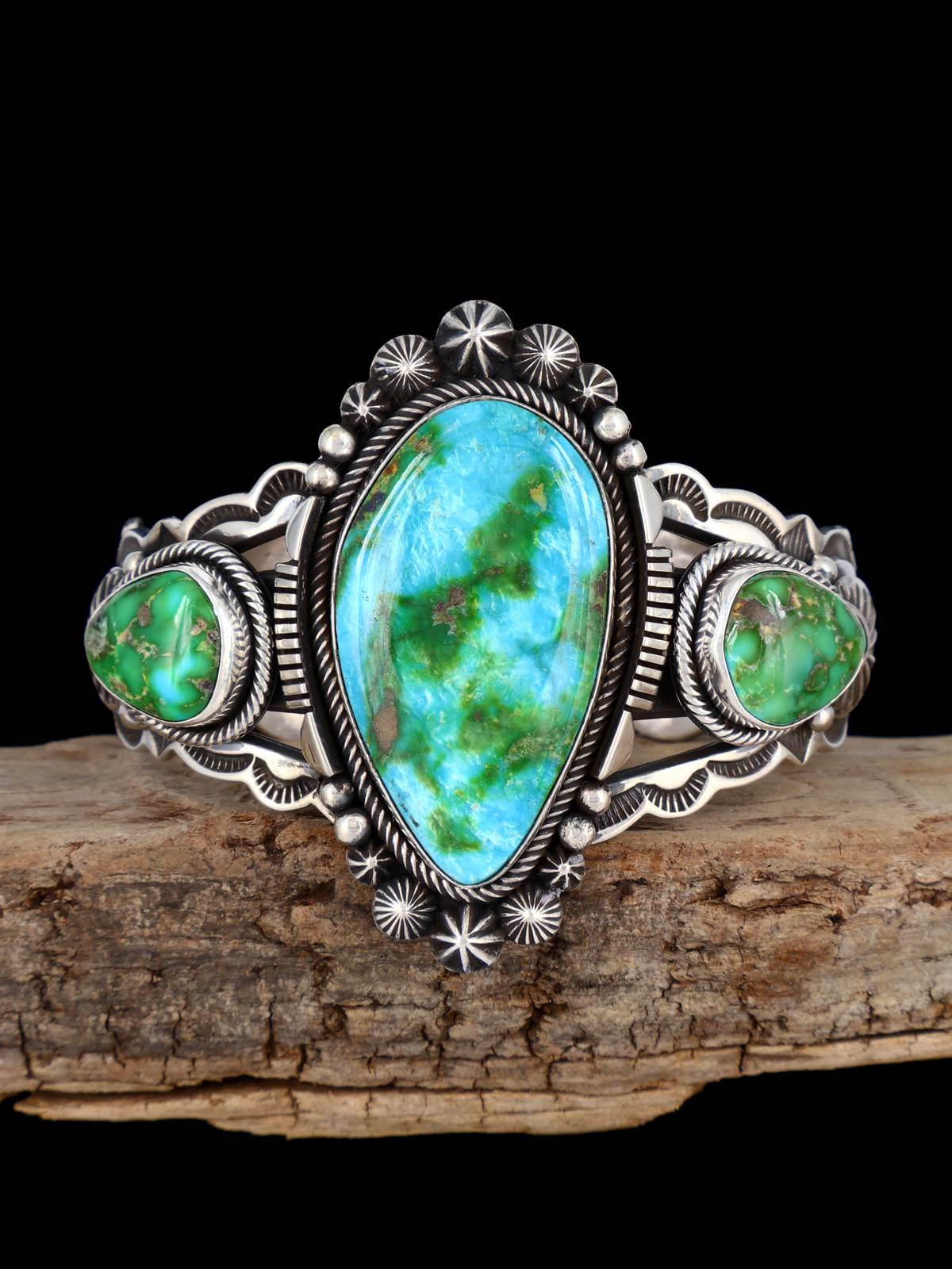 Native American Jewelry Sterling Silver Sonoran Gold Turquoise Cuff Bracelet