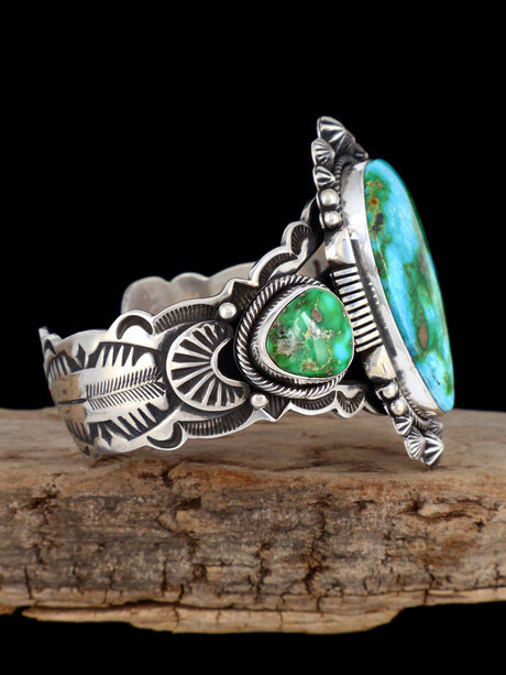 Native American Jewelry Sterling Silver Sonoran Gold Turquoise Cuff Bracelet