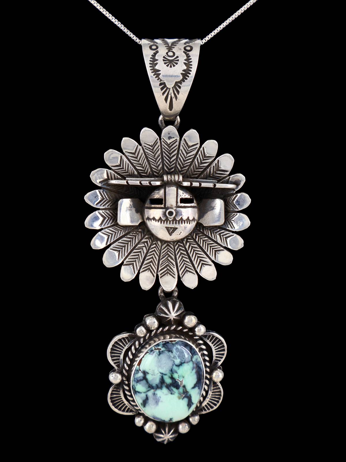 Native American Sterling Silver Apache Turquoise Kachina Pendant