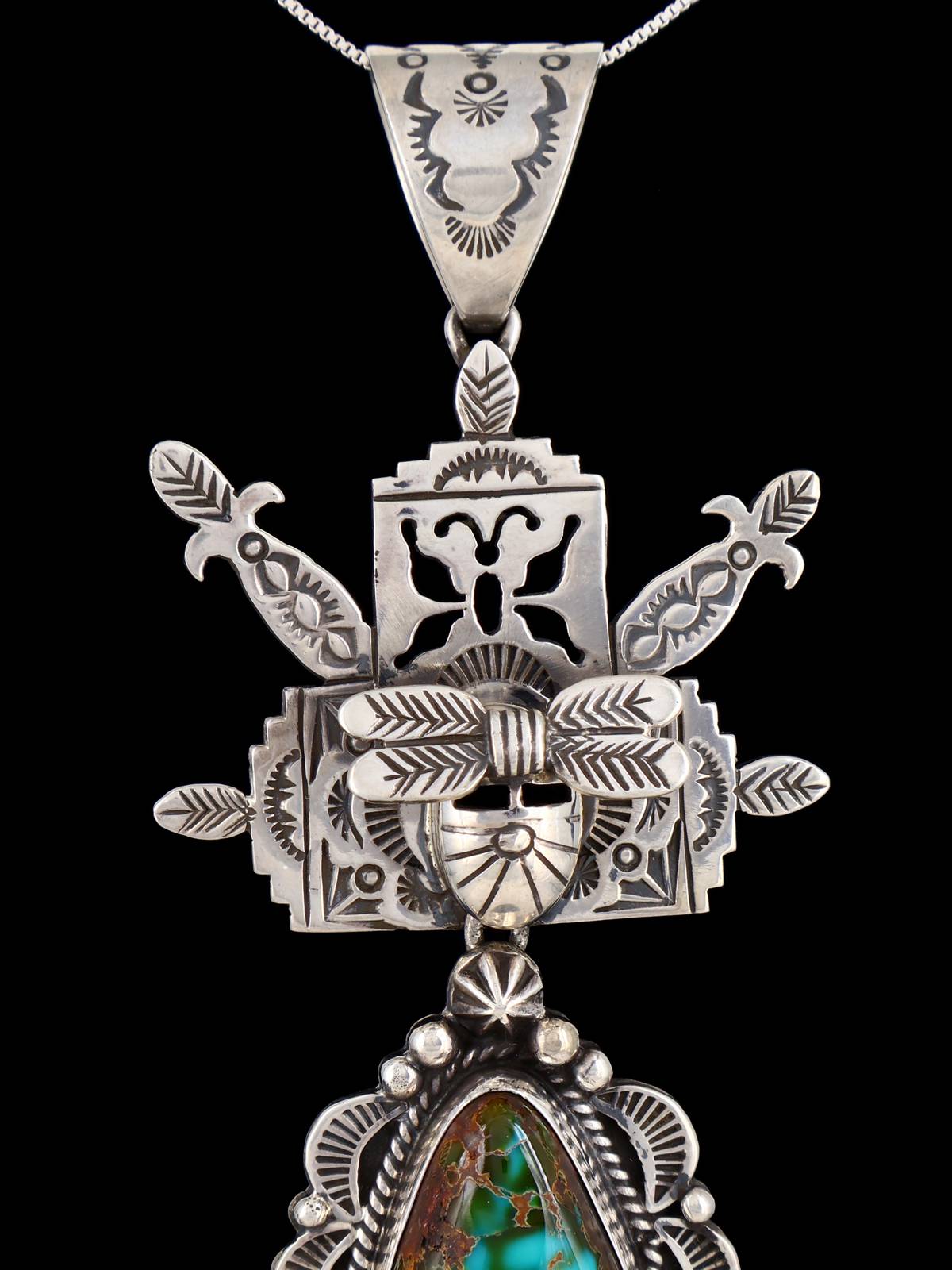 Native American Sterling Silver Royston Turquoise Kachina Pendant