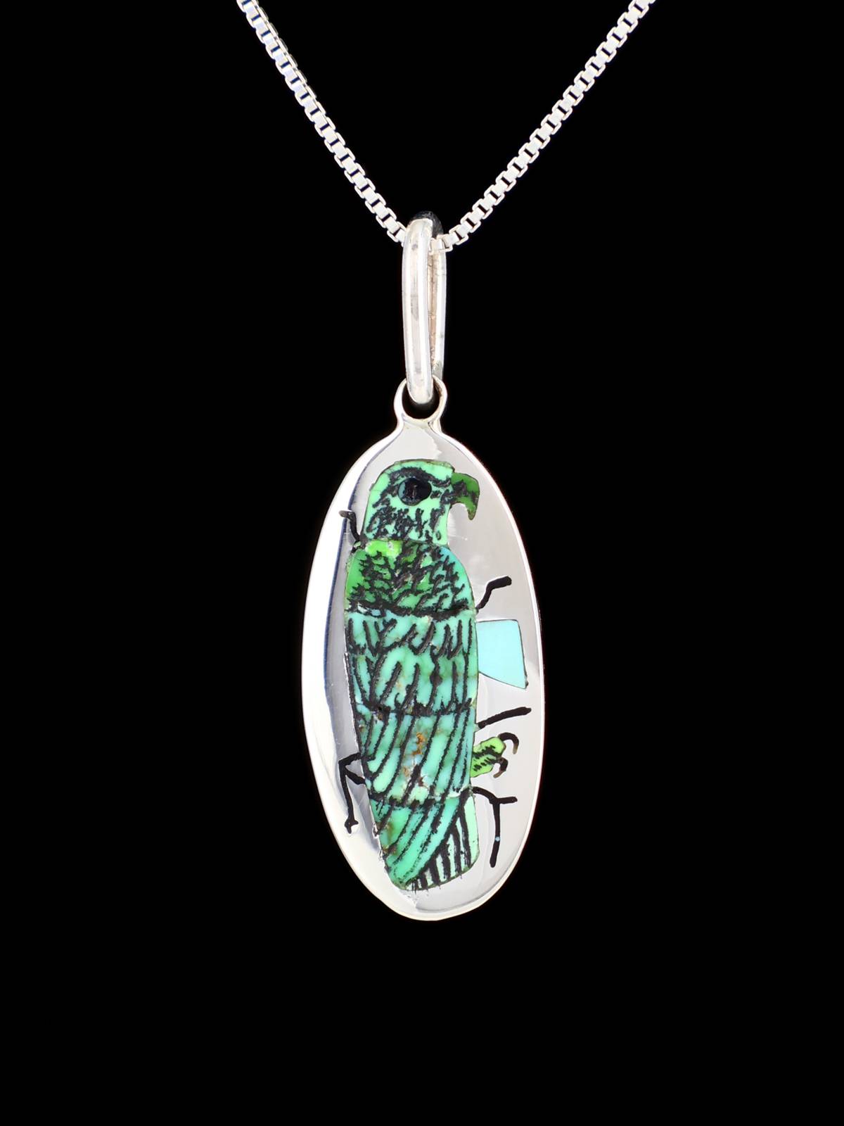 Native American Jewelry Carico Lake Turquoise Eagle Inlay Pendant