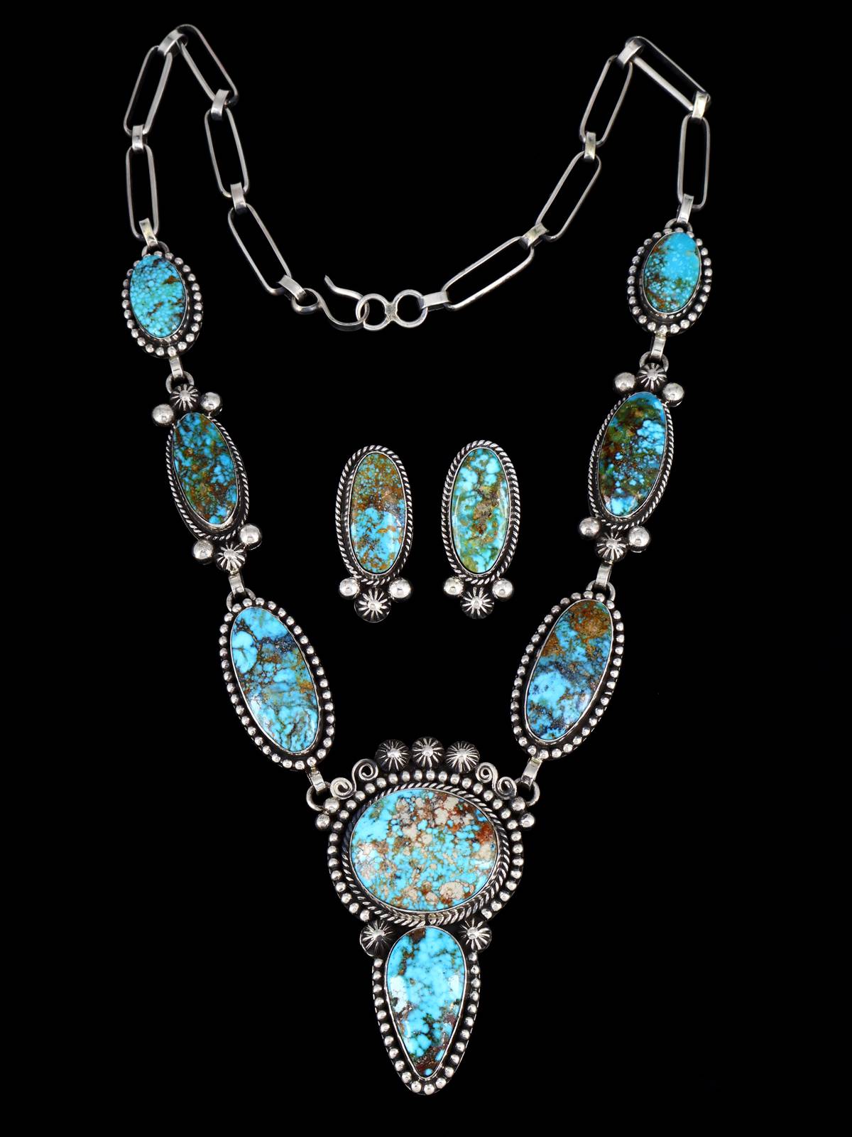 Native American Jewelry Kingman Turquoise Lariat Necklace Set