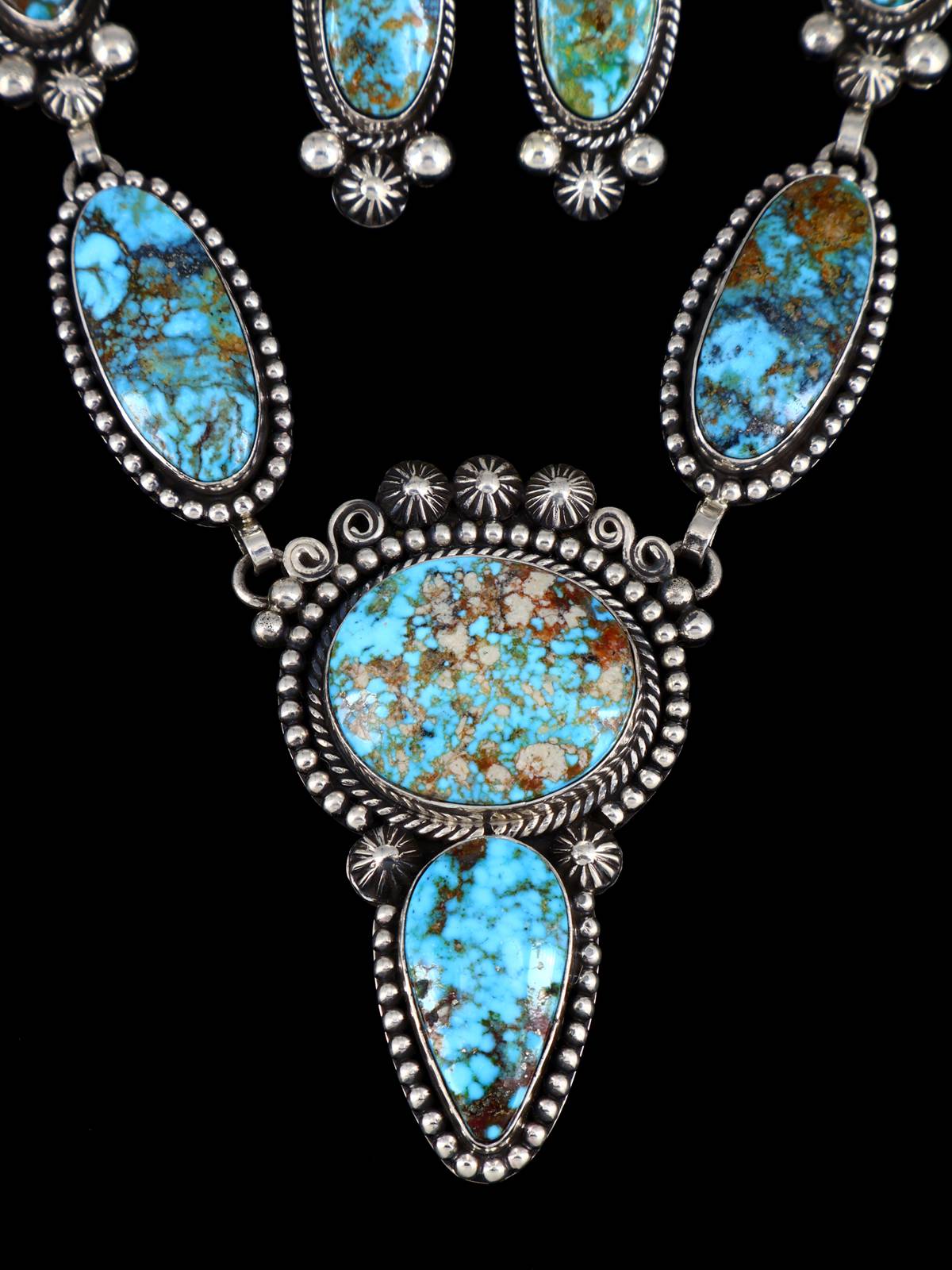 Native American Jewelry Kingman Turquoise Lariat Necklace Set