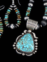 Native American Kingman Turquoise Sterling Silver Beaded Necklace and Earring Set