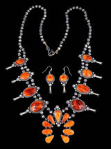 Navajo Spiny Oyster Sterling Silver Squash Blossom Necklace Set