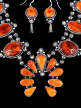 Navajo Spiny Oyster Sterling Silver Squash Blossom Necklace Set