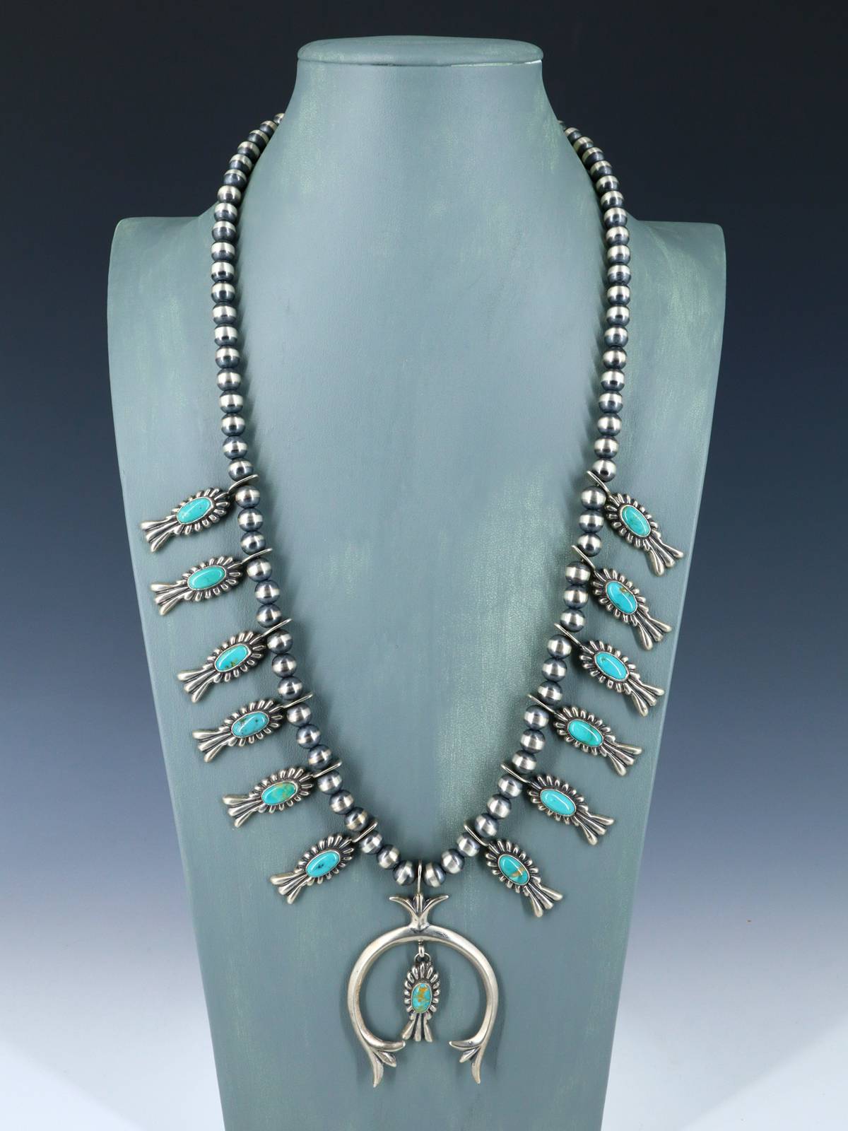 Native American Sterling Silver Squash Blossom Necklace