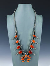 Navajo Spiny Oyster Sterling Silver Squash Blossom Necklace Set