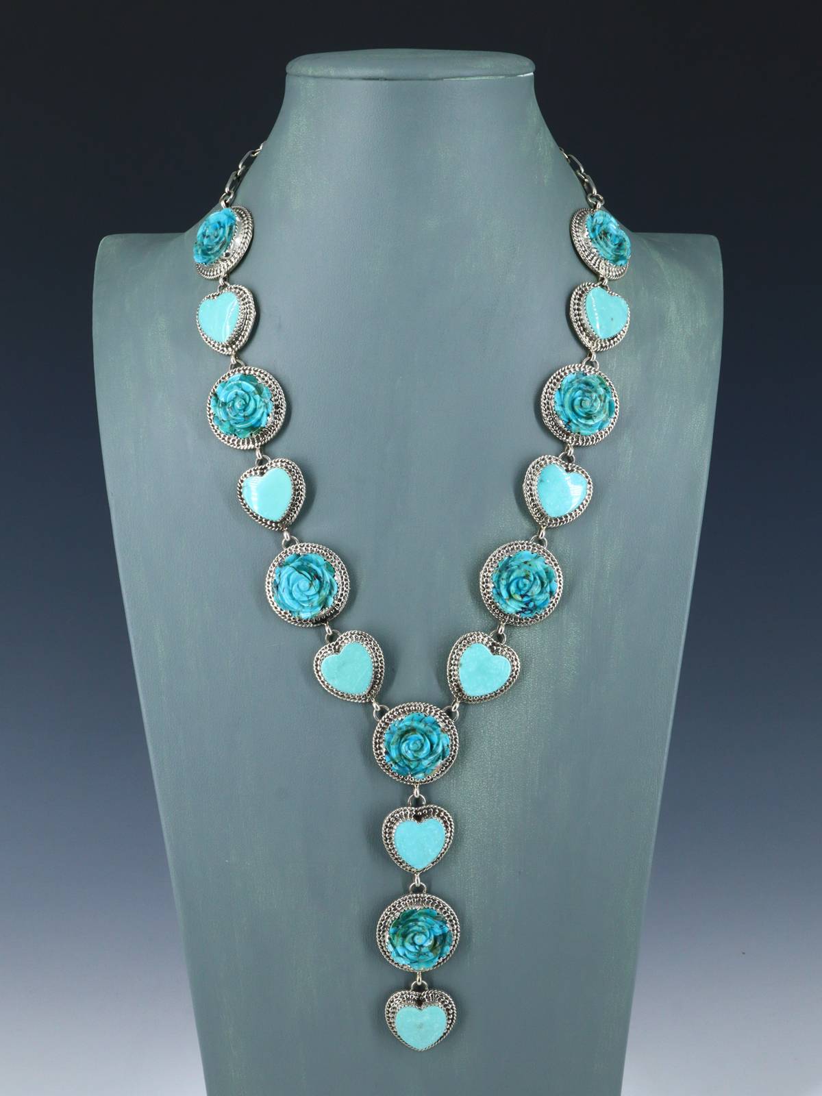 Joyería nativa americana Collar de plata de ley con lazo de color turquesa y oro de Sonora