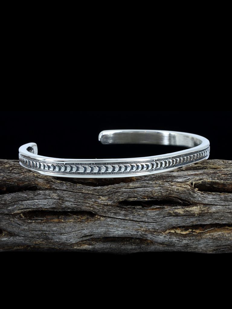 Navajo Stamped Sterling Silver Cuff Bracelet - PuebloDirect.com