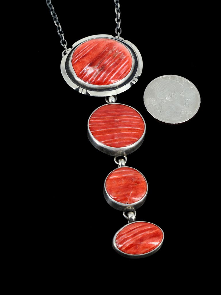 Native American Jewelry Sterling Silver Spiny Oyster Necklace - PuebloDirect.com
