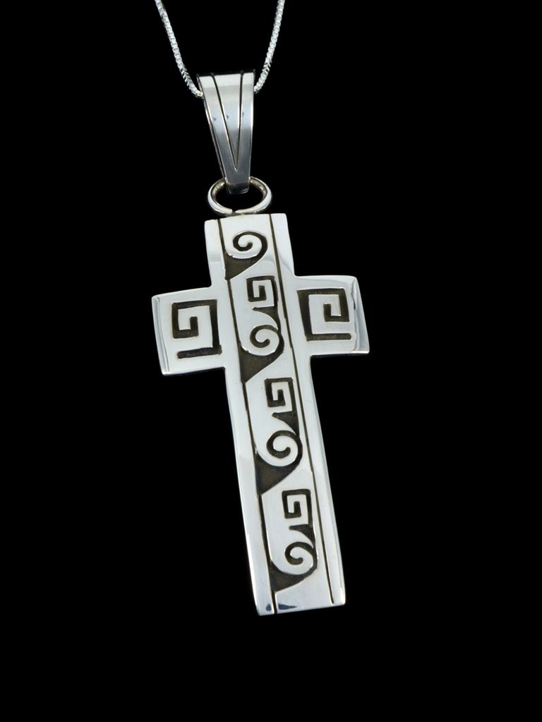 Native American Sterling Silver Overlay Cross Pendant - PuebloDirect.com