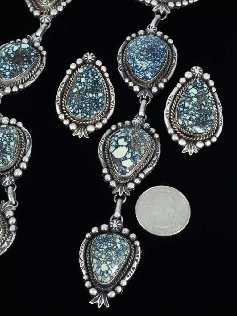 Native American Angel Wing Variscite Sterling Silver Lariat Necklace and Earring Set - PuebloDirect.com