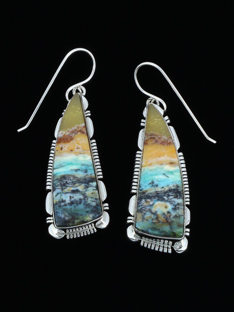 Native American Opalized Petrified Wood Sterling Silver Dangle Earrings - PuebloDirect.com