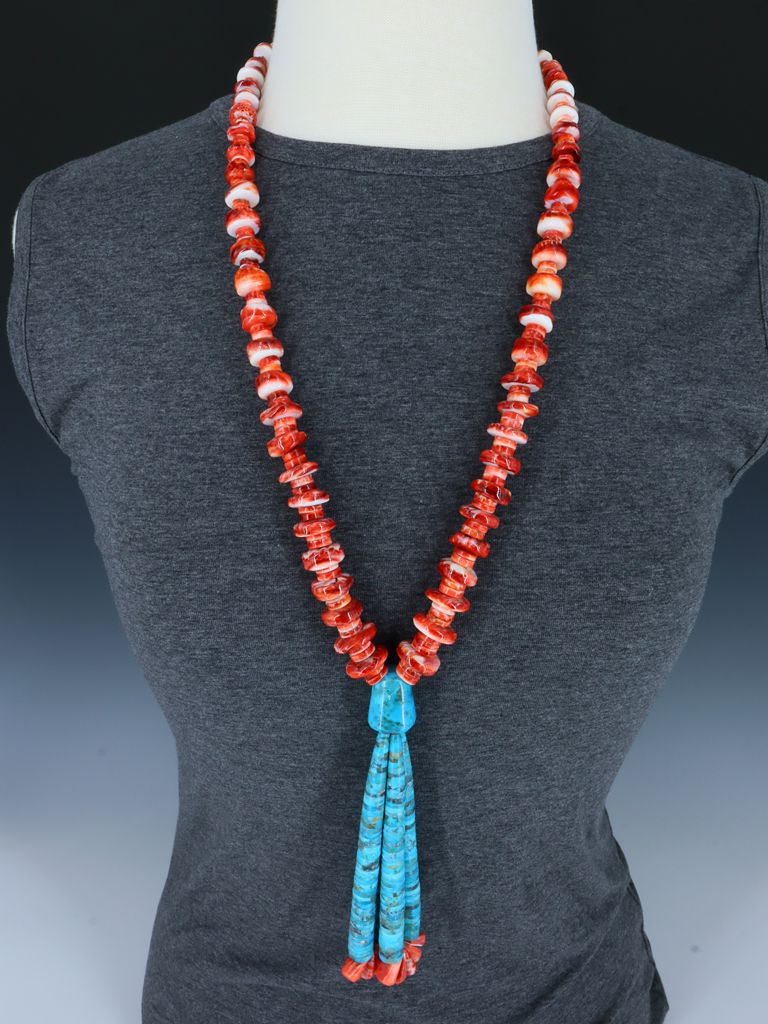 Santo Domingo Spiny Oyster and Turquoise Jocla Necklace - PuebloDirect.com