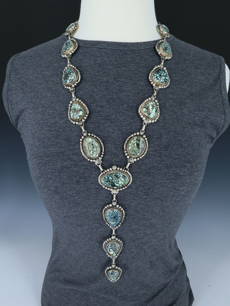 Native American Angel Wing Variscite Sterling Silver Lariat Necklace and Earring Set - PuebloDirect.com