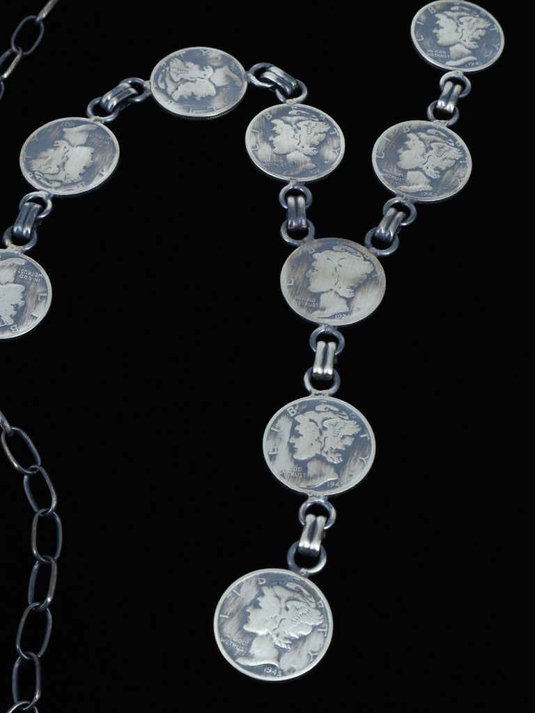 Native American Silver Liberty Dime Lariat Necklace - PuebloDirect.com