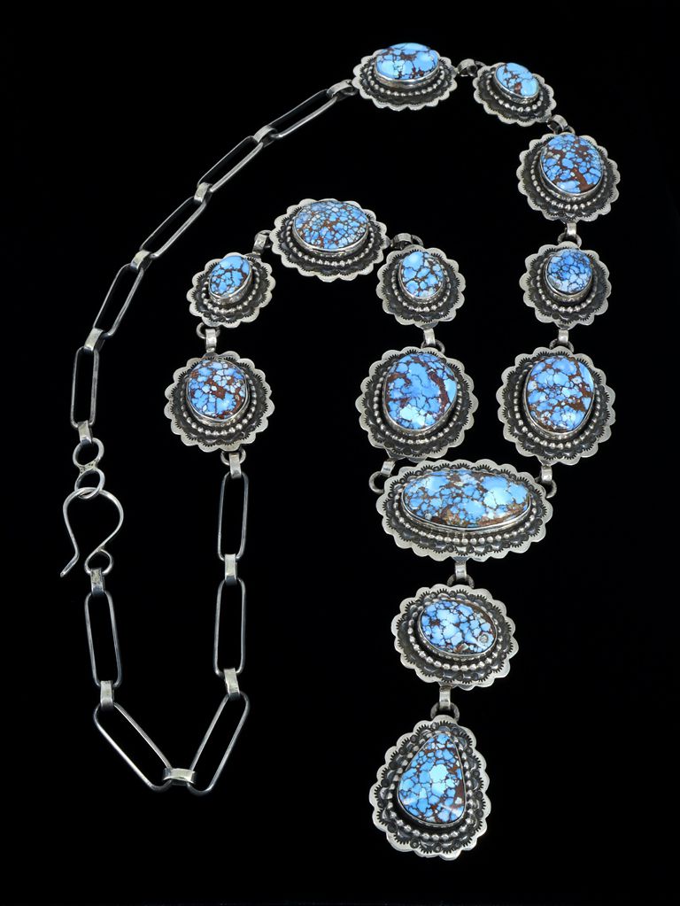 Navajo Sterling Silver Golden Hill Turquoise Lariat Y Necklace - PuebloDirect.com