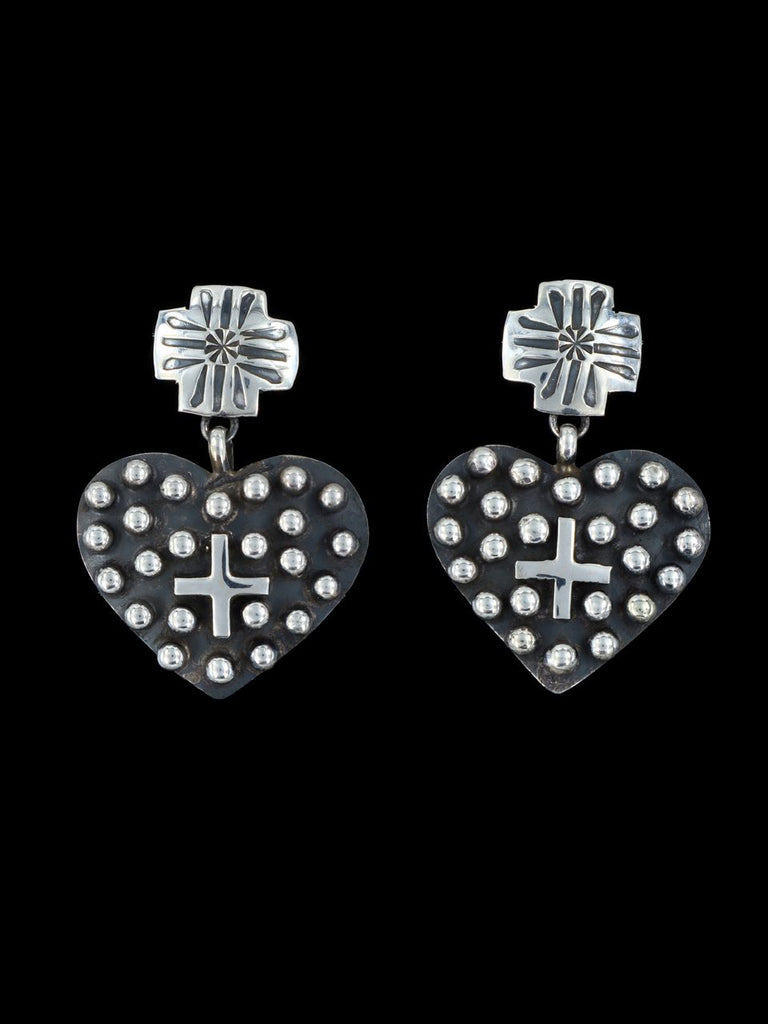 Native American Sterling Silver Droplet Post Heart Earrings - PuebloDirect.com
