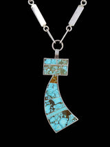 Navajo Inlay Turquoise Inlay Yei Figure Necklace - PuebloDirect.com