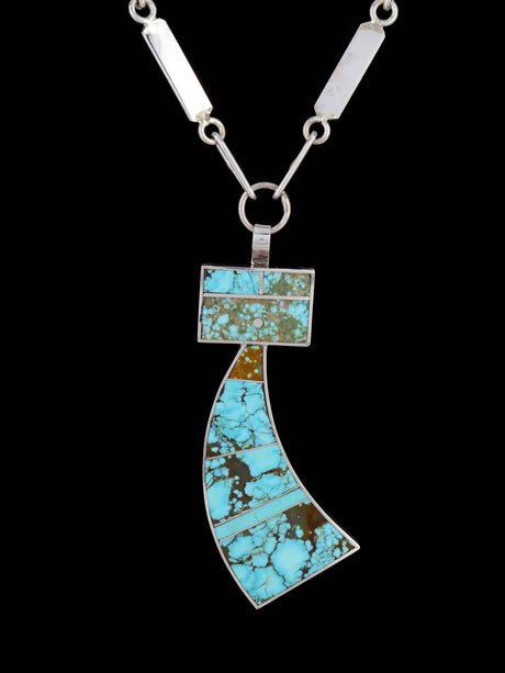 Navajo Inlay Turquoise Inlay Yei Figure Necklace - PuebloDirect.com