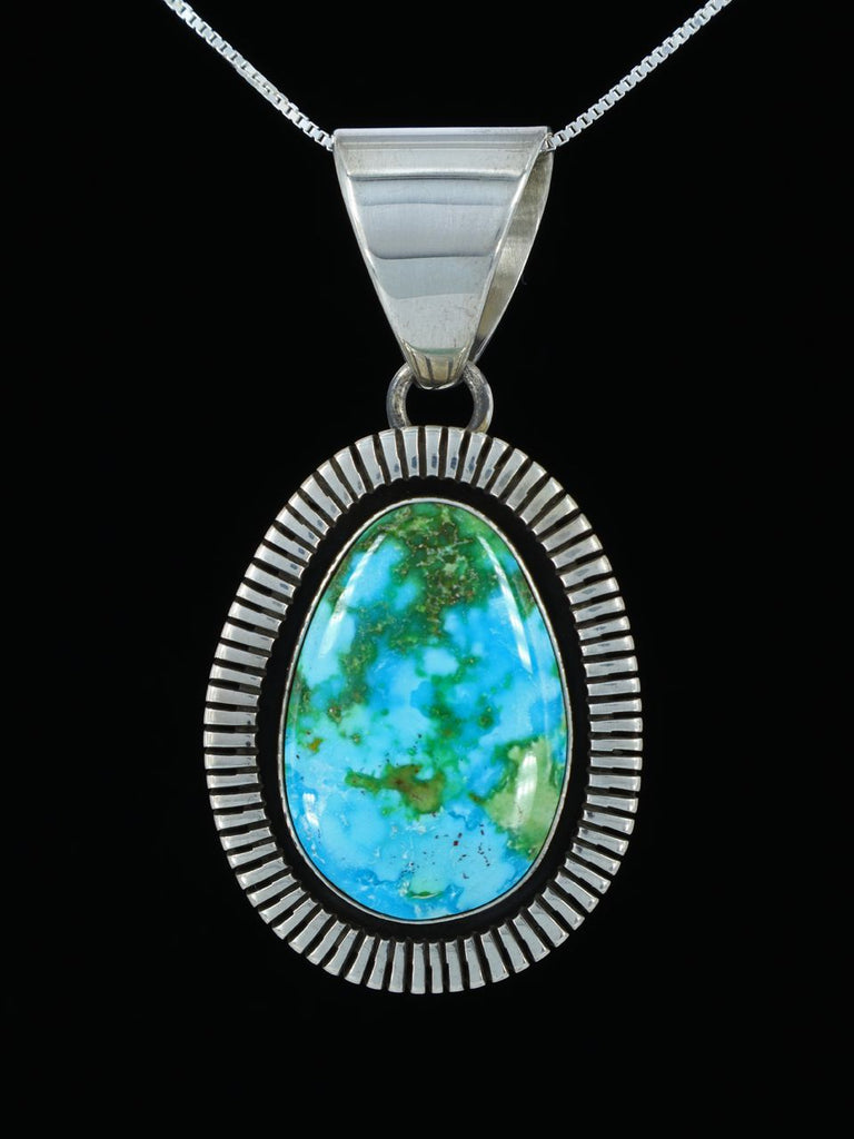 Native American Jewelry Sterling Silver Sonoran Gold Turquoise Pendant - PuebloDirect.com