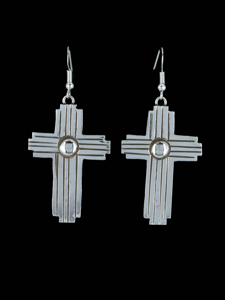 Navajo Sterling Silver Cross Dangle Earrings - PuebloDirect.com