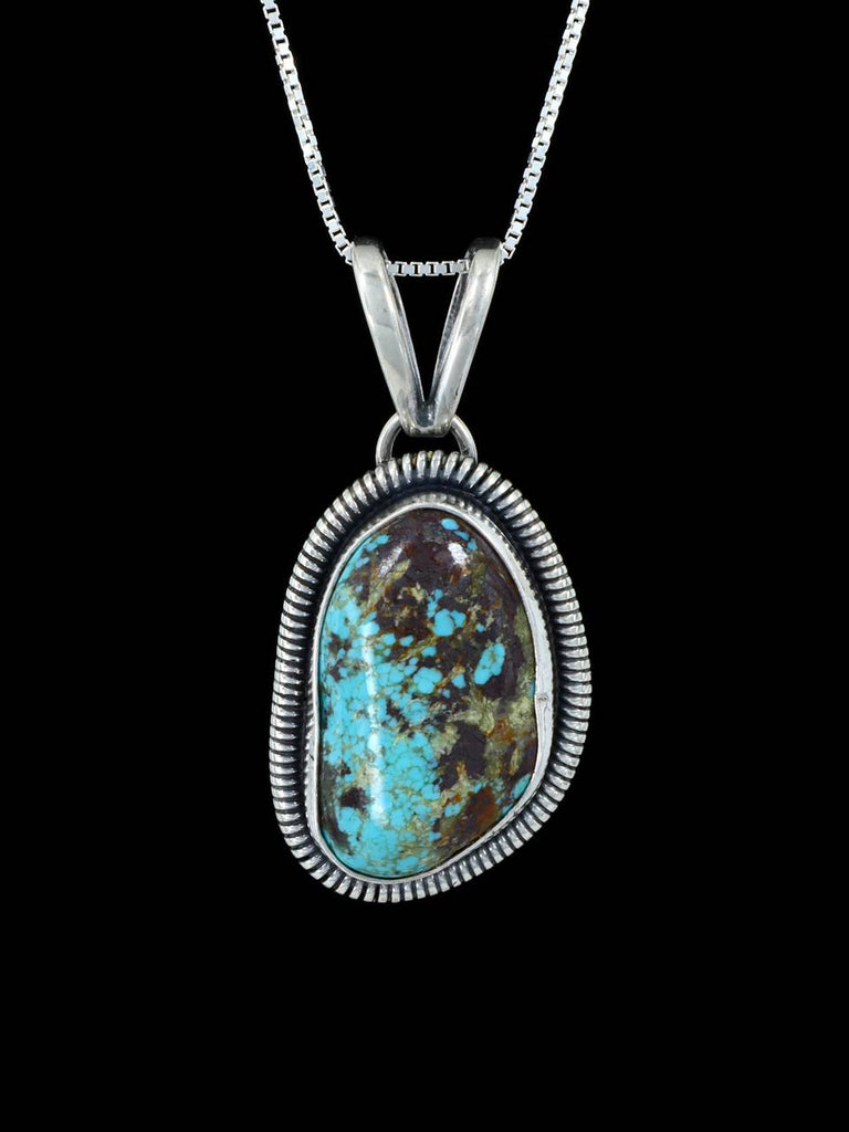 Native American Jewelry Sterling Silver Baja Turquoise Pendant - PuebloDirect.com