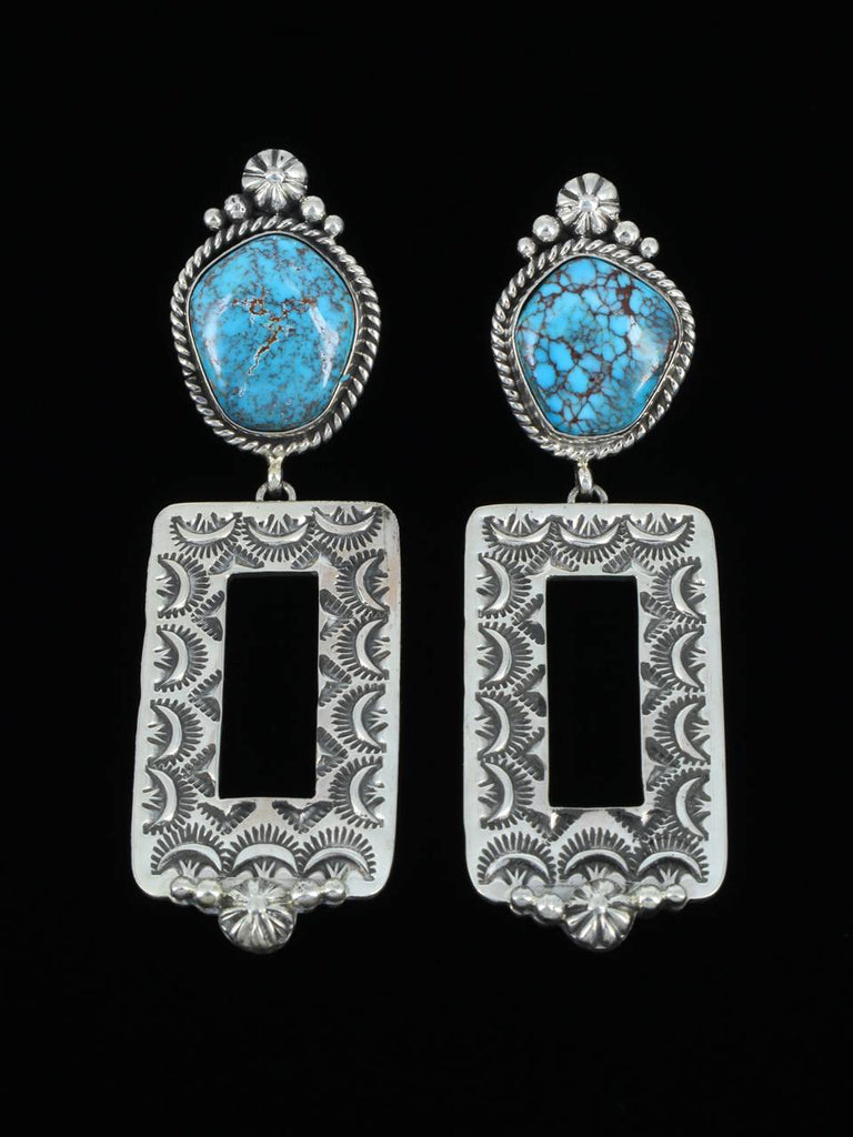 Navajo Egyptian Turquoise Sterling Silver Post Dangle Earrings - PuebloDirect.com