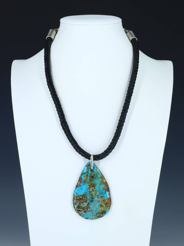 Turquoise Tear Drop Tab Choker Cord Necklace - PuebloDirect.com