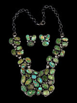 Native American Sterling Silver Sonoran Gold Turquoise Necklace Set - PuebloDirect.com