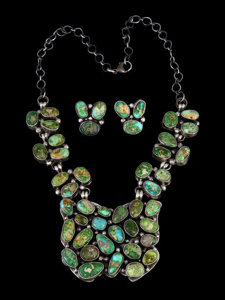 Native American Sterling Silver Sonoran Gold Turquoise Necklace Set - PuebloDirect.com