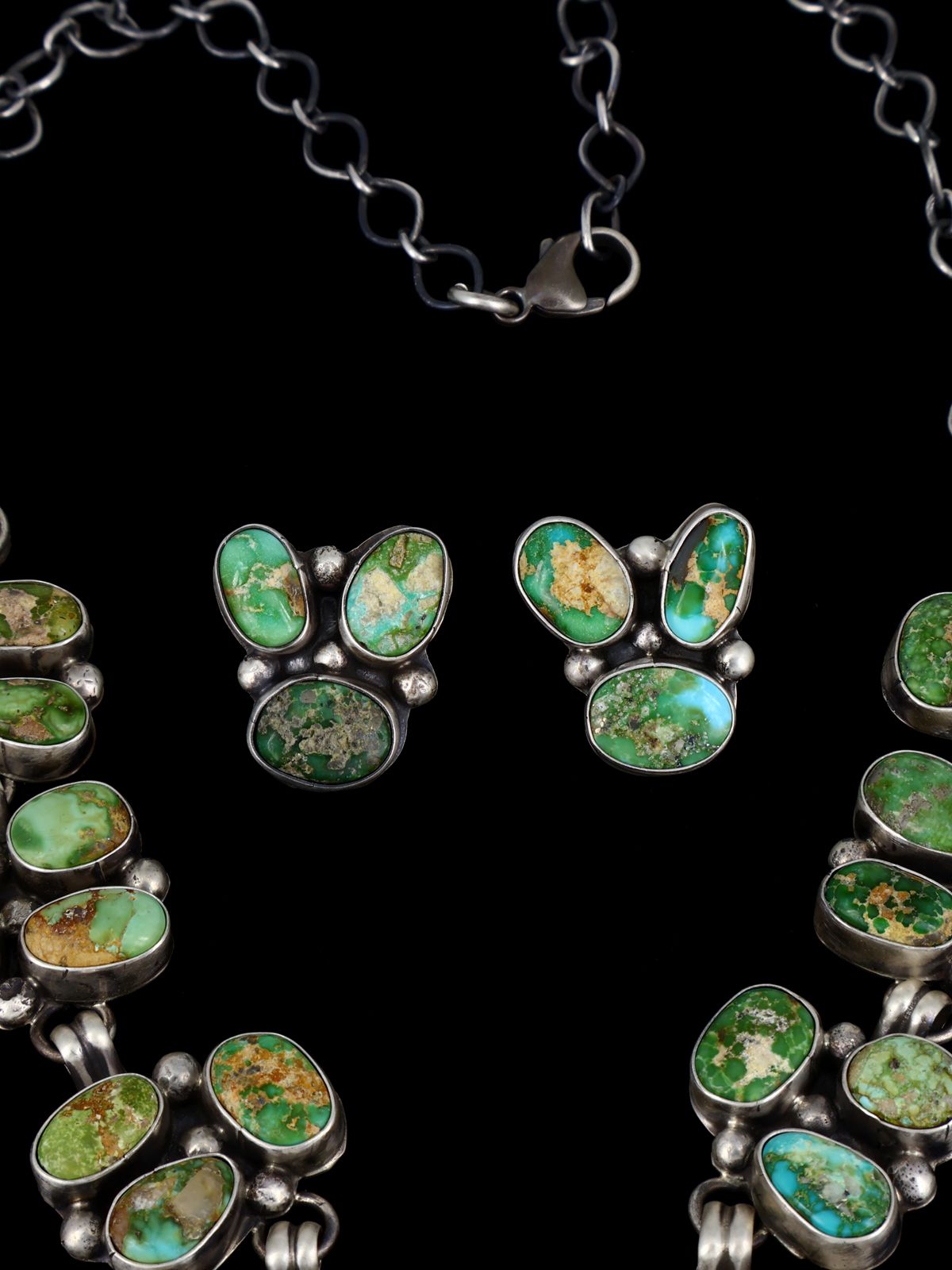 Native American Sterling Silver Sonoran Gold Turquoise Necklace Set - PuebloDirect.com