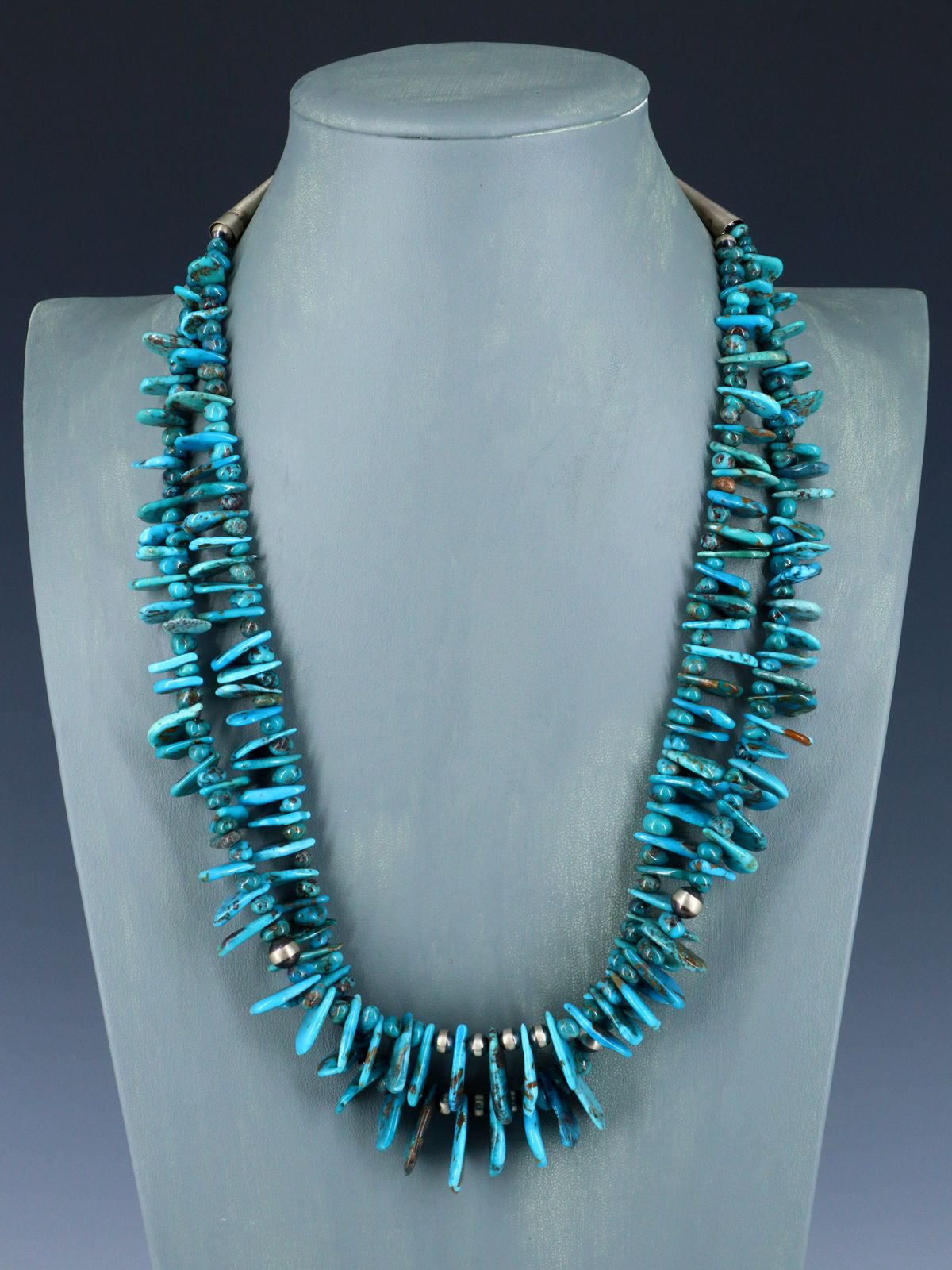 Native American Turquoise Tab and Silver Bead Necklace