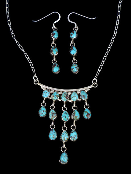 Native American Turquoise Chandelier Necklace and Earring Set