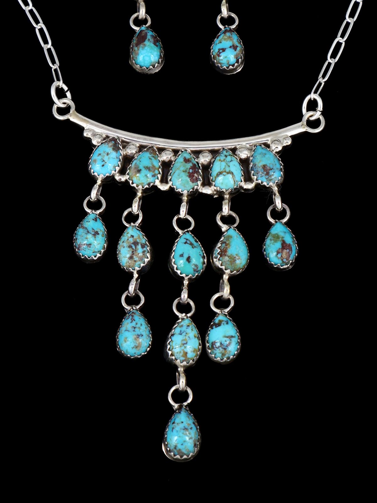 Native American Turquoise Chandelier Necklace and Earring Set