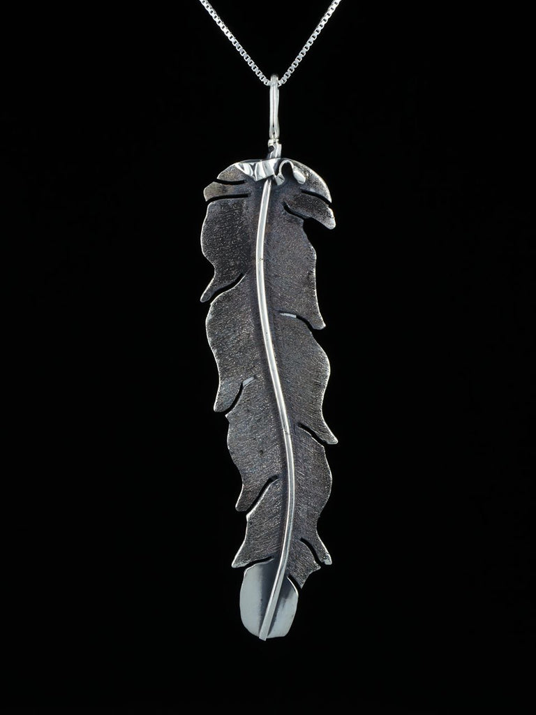 Native American Sterling Silver Feather Pendant - PuebloDirect.com