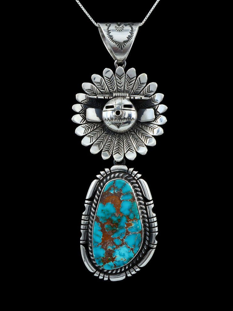 Native American Sterling Silver Royston Turquoise Kachina Pendant - PuebloDirect.com