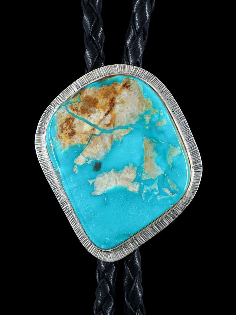 Navajo Made Sterling Silver Pilot Mountain Turquoise Bolo Tie - PuebloDirect.com