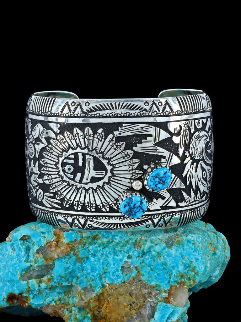 Native American Sterling Silver Sunface Overlay Bracelet - PuebloDirect.com