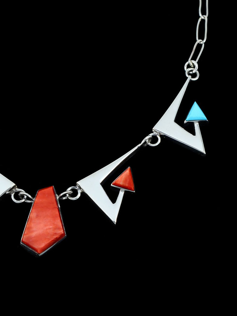 Navajo and Spiny Oyster and Turquoise Triangle Necklace - PuebloDirect.com