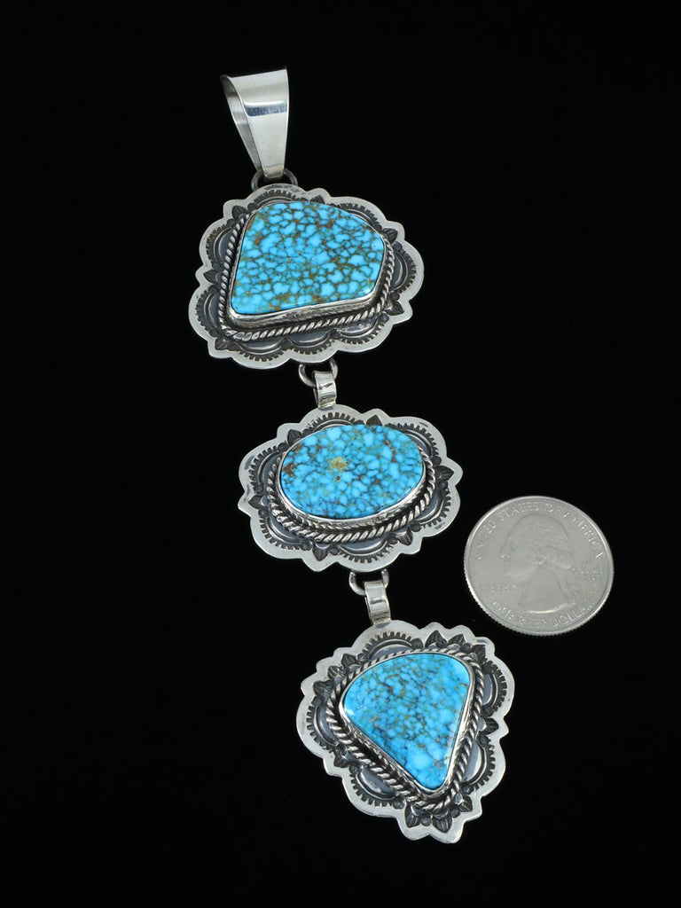 Native American Jewelry Three Tiered Kingman Turquoise Pendant - PuebloDirect.com