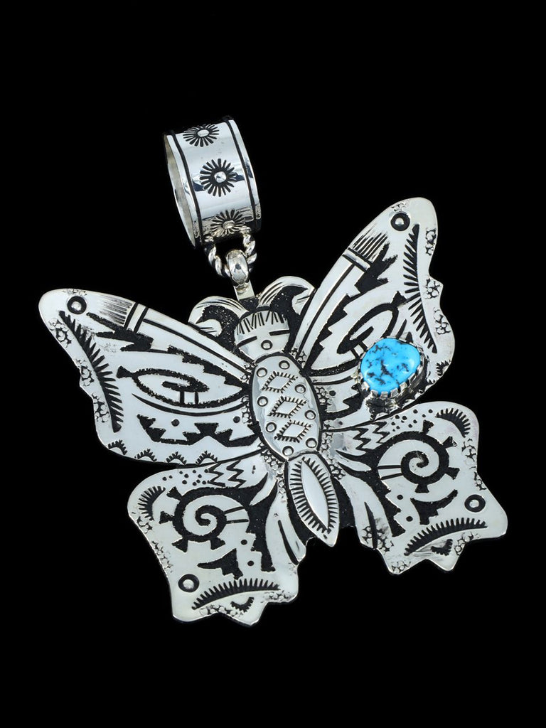 Large Native American Kingman Turquoise Overlay Butterfly Pendant - PuebloDirect.com