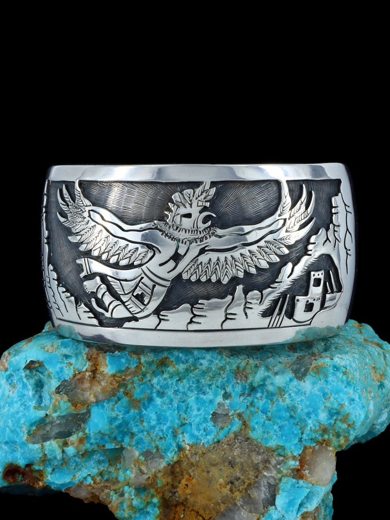 Vintage Sterling Silver Eagle Dancer Overlay Cuff Bracelet - PuebloDirect.com